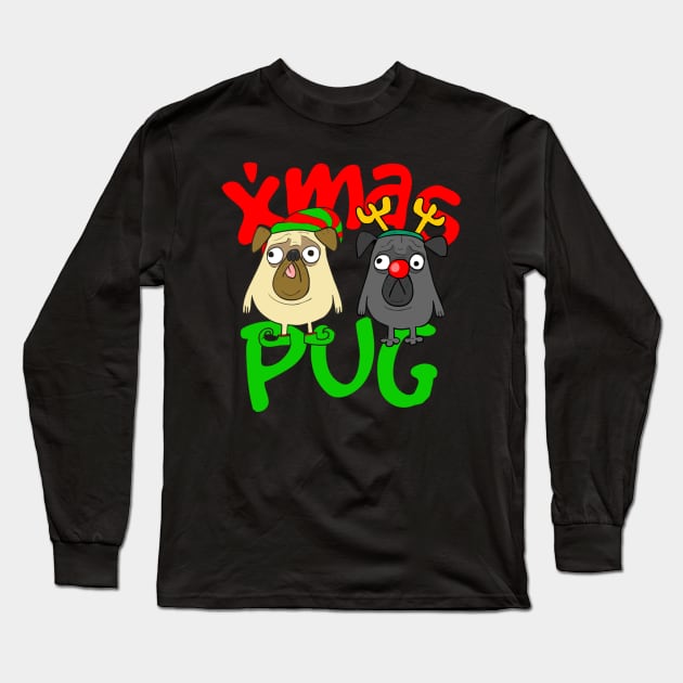 xmas pug Long Sleeve T-Shirt by Christyn Evans